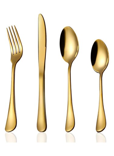 4-Piece Stainless Steel Flatware Cutlery Set Spoons Forks Knives for Home Kitchen Tableware for Dinner Simple Design and Mirror Finish Dishwasher Safe