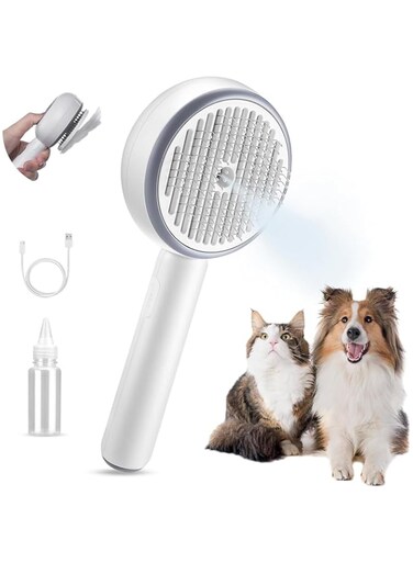 Cat Steam Brush, 3-in-1 Cat Steam Brush with Water Tank, Pet Grooming for Shedding, Tangles, and Loose Hair &ndash; Ideal for Long and Short-Haired Cats &ndash; Travel-Friendly with Release Button