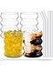 Set of 4 Vintage Ripple Glass Cups with Straws for Coffee, Juice, and More