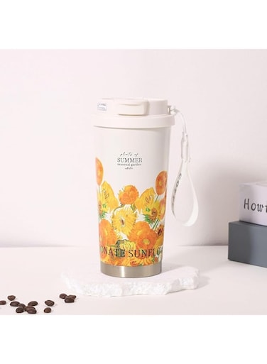 ELITZHUB - Summer Garden Floral Travel/Office Coffee Mug, Insulated Tumbler with Lid, Yellow