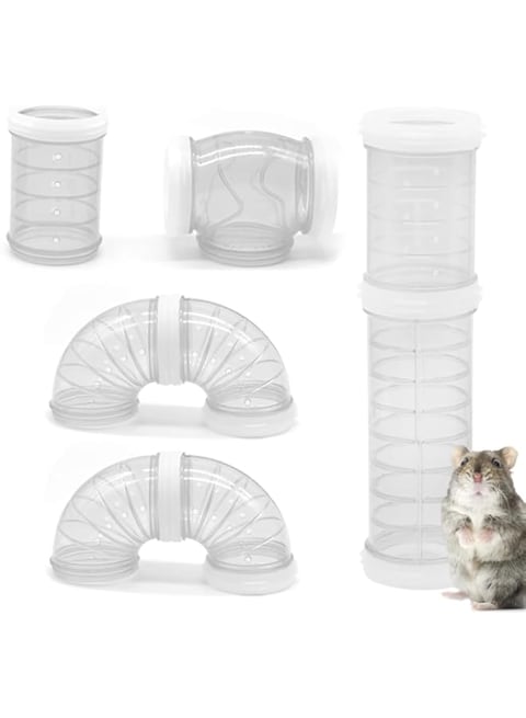 NeoStyle 8 PCS Hamster Tube Set, Transparent Curved Pipe Pet Cage Tunnel, DIY Connection Adventure Tunnel Expansion Space Hamster Cage Accessories Hamster Toys (White (diameter 5.5cm))