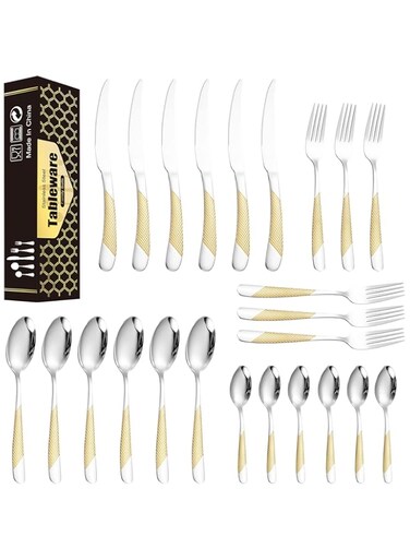 6 Sets Premium Silverware, 24-Piece Stainless Steel Flatware Set, Include Knife/Fork/Spoon/Teaspoon, Mirror Polished Cutlery Utensil Set, Durable Home Kitchen Eating Tableware Set, Dishwasher Safe