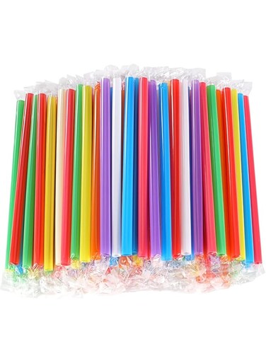 AoMige 100 Pieces Disposable Plastic Drinking Straws, 240mm long, Caliber 11mm, Each individually packaged,Multicolor Straws
