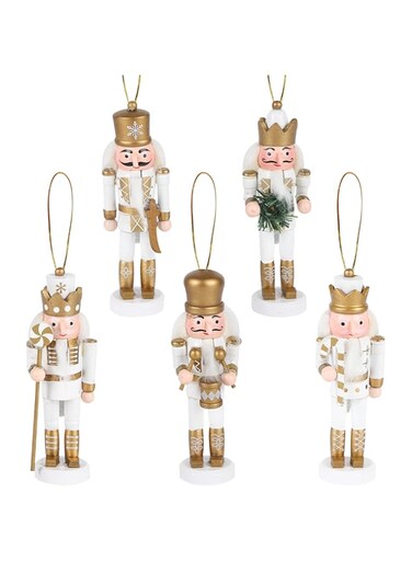 TSLBW 5 Pieces Nutcracker Ornaments Nutcracker Christmas Decorations Nutcracker Figures Wooden Nutcracker Hanging Decorations for Christmas Tree Decoration Soldier Figurine Gold