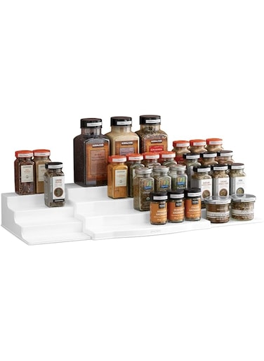 YouCopia ShelfSteps Expandable Spice Rack Organizer, 4-Tier Cabinet &amp; Pantry Storage for Spice Bottles Jars, Space-Saving, Durable Plastic, Easy Set-Up, White- 50189