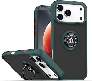 Case for IPhone 17 Pro Max Case Cover Metal Ring Holder Grip Kickstand Car Magnetic Mount Shockproof Matte Hard Back Bumper Case for IPhone 17 Pro Max 5G 2025 Green
