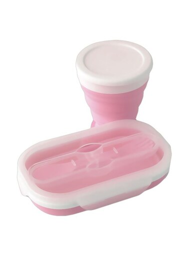 Silicone Lunch Box With Cup Pink/White