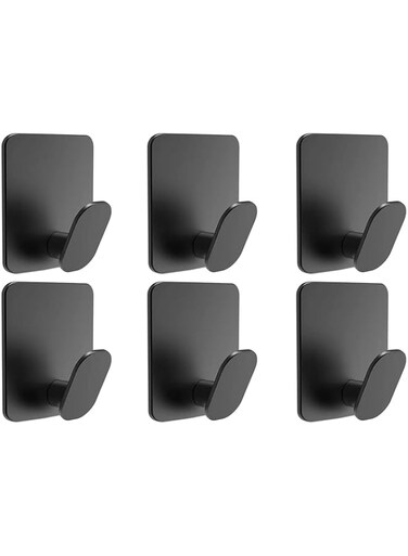Khazna Adhesive Wall Hooks, Towel Hooks, Heavy Duty Hook for Hanging Towels, Robes, Coats, Keys, Calendars, Stick on Bathroom/Room/Door/Kitchen SUS 304 Stainless Steel Hooks, 6 Pcs, black