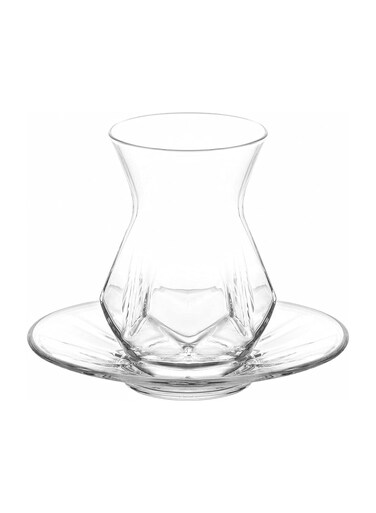 12 Pieces Alya Tea Set 6 Pieces Tea Glass 165 Ml And 6 Pieces Plate 125 Mm
