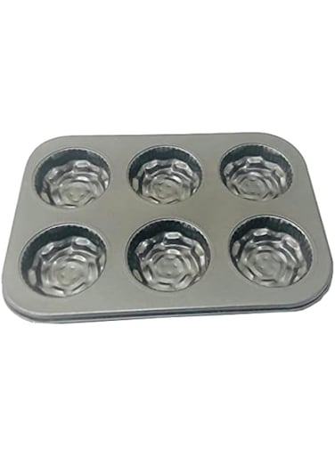 ER ECOM RETAILS 6-Cavity Round Carbon Steel Non-Stick Bakeware Muffin Pan - Perfect for Cakes, Cupcakes, Brownies, Pastries, Desserts