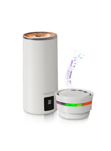 Lifestyle Fluxmix Stirring Cup 350mL with Speaker and Blender / LED Display / Wireless Streaming / Travel Mug / Portable Mixer - White