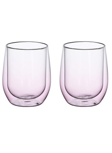 DG517 Double Wall Borosilicate Glass Tumbler Cups 300ml, Heat Resistant Insulated Coffee &amp; Tea Cups, 2-Piece Set, Pink
