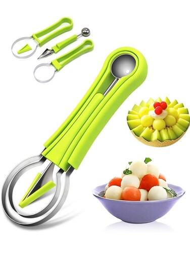 Baller Scoop Set,3 In 1 fruit cutters shapes, watermelon scooper fruit scooper and baller, fruit carving tools
