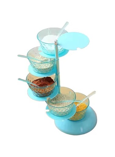 Kitchen Seasoning Jar With Spoon 5 Layers Plastic Condiment Storage Jar Rotating Seasoning Box