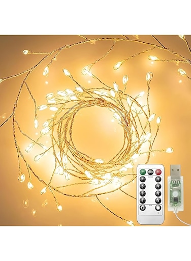 Clearhill 2Pack USB Fairy Lights with Remote Control, 10ft/3M 100LED Warm Firecracker Cluster Lights, 8 Modes, Waterproof Copper Wire String Lights for Bedroom, Wedding, DIY Wreath, Garden Decor