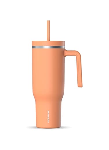 Hydrapeak Voyager 40 Oz Stainless Steel Tumbler with Handle, Insulated Water Bottle With Straw &amp; Lid, Cupholder Friendly Reusable Travel Mug (Apricot Crush)
