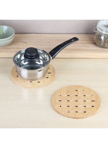 Home Aaron 2-Piece Bamboo Trivet Set - 19x19x1 cm, Eco-Friendly Kitchen Dish Rack Accessories, Natural Bamboo Heat Resistant Coasters