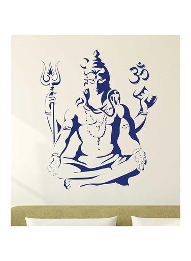 BPA PVC Vinyl Lord Shiva Om Meditating Wall Sticker For Home (50X70cm, Blue)