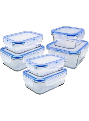 3Diamonds [3Diamonds] Glass Containers BPA-Free Locking lids, Food Storage Container 100% Leakproof Glass Lunch Boxes, Freezer Storage container with Lids Airtight, Glass Food Storage (Set of 6)