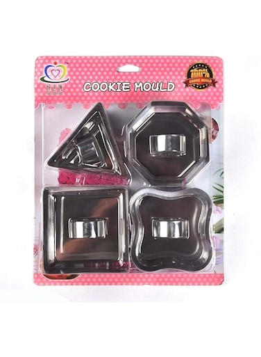 GulfDealz Creative Geometric Shapes Easy And Durable Cookie Cutter Cake Mold With Pusher Best For Pancake, Cake, Pastry DIY Kitchen Baking Tools - (One Size) - Stainless Steel - Silver