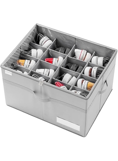 LUVHOMEE Shoe Organizer for Closet, Fits 16 Pairs, Large Shoe Box Storage Containers, Clear Foldable Shoe Storage Bins w/Bottom Support, Space Saving Shoes Holder w/Reinforced Handles, Gray