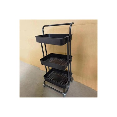3-Tier Rolling Utility Cart with Wheels, Metal Storage Organizer Trolley with Locking Casters