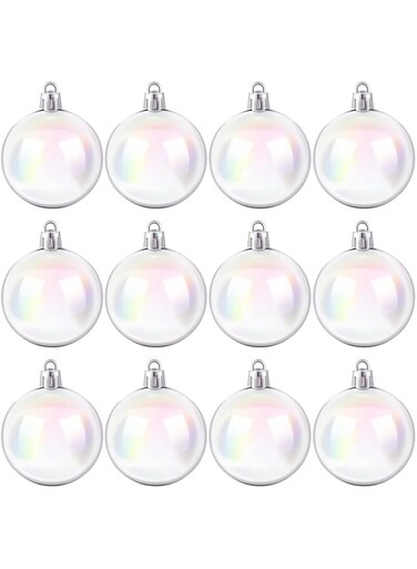 Jutom Christmas Iridescent Ornaments Balls Plastic Iridescent Ornaments Clear Ornaments Small Iridescent Ornaments Christmas Tree Decorations (12 Pcs, 2 Inch)
