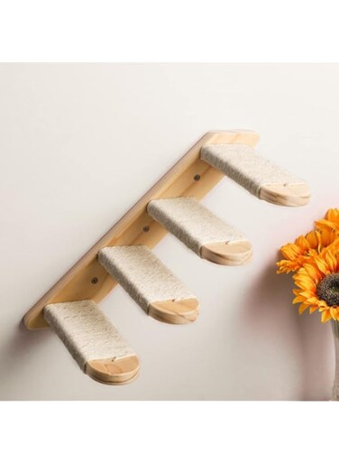 Fayruz Cat Wall Steps - Solid Rubber Wood Cat Stairs Great for Scratching and Climbing - Easy to Install Wall Mounted Cat Shelves for Playful Cats ，Common to both left and right.