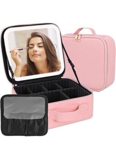 Makeup Bag With Led Mirror, Travel Makeup Bag With Dividers