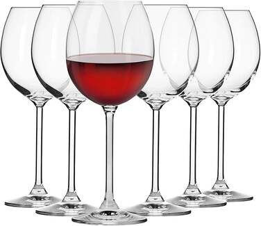 Krosno Red Wine Glasses   Set of 6   350 ML   Wine Tasting Set, Crystal Wine Glasses, Large Red Wine Glass, White Wine Glasses