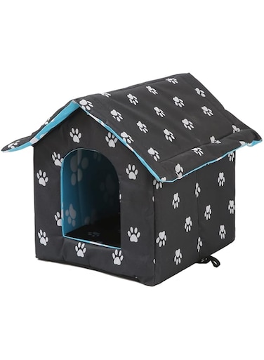 VARMTOR Cat Houses for Outdoor Cats Insulated, Feral Cats House, Weatherproof Warm and Insulated Cat House with Transparent Curtain Pet House, Stray Cats Shelter (Black, Medium-Houses)