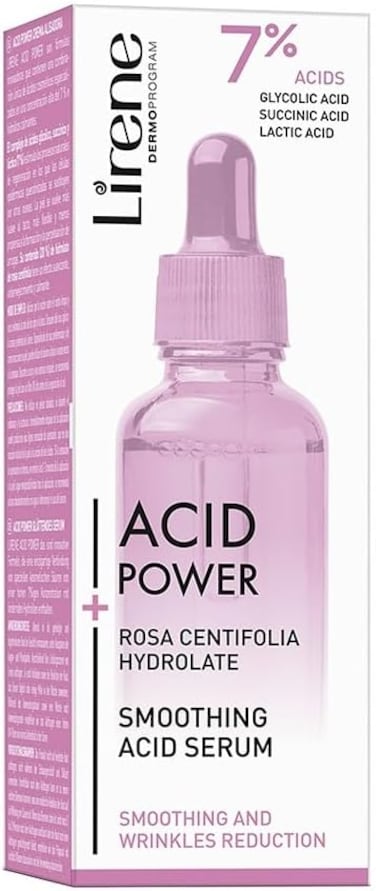 Lirene Acid Power Smoothing Acid Serum, 30ml, Infused With 7% Glycolic, Succinic And Lactic Acids, For Smoothing And Wrinkle Reduction