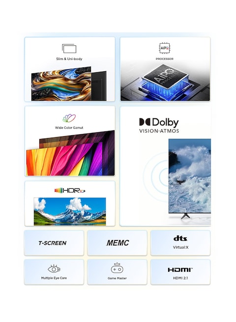 تي سي ال
تلفزيون ذكي 50 بوصة، تلفزيون Google، 4K UHD، 60 هرتز MEMC، Dolby Vision Atmos، HDR10+، DTS Virtual X، سلسلة ألوان واسعة، نحيف وموحد من التيتانيوم (2024) 50P755 أسود