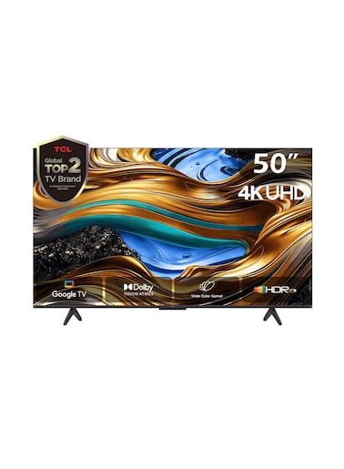 TCL Television 50 Inch Smart TV, Google TV, 4K UHD, 60Hz MEMC, Dolby Vision Atmos, HDR10+, DTS Virtual X, Wide Color Gamut, Slim &amp;amp;amp; Unibody Brushed Titanium (2024) 50P755 Black
