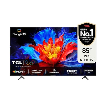 TCL 85-Inch P8K QLED 4K UHD Smart TV   Google TV, 144Hz, HDR10+, AiPQ Pro Processor, ONKYO 2.1 Audio, Dolby Atmos, DTS Virtual:X, Slim Uni-body (85P8K - 2025 Model)