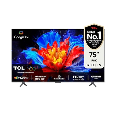 TCL 75-Inch P8K QLED 4K UHD Smart TV Google TV, 144Hz, HDR10+, AiPQ Pro Processor, ONKYO 2.1 Audio, Dolby Atmos, DTS Virtual:X, Slim Uni-body (75P8K - 2025 Model)