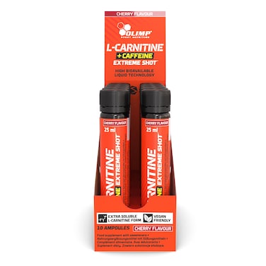 Olimp Sport Nutrition L-Carnitine + Caffeine Extreme Shot, Box of 10 Pieces, Cherry