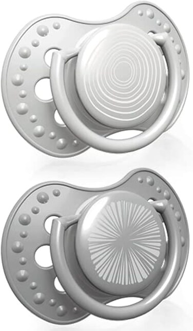 Lovi Dynamic Harmony Boy Collection Soother For 6-18 Months , Baby Dummies With Silicone Teat , Dynamic Tip , Contoured Shield , Hygienic Cover , Grey, 2 Pieces