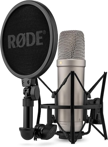 R&Oslash;DE NT1 5th Generation Large-diaphragm Studio Condenser Microphone with XLR and USB Outputs, Shock Mount and Pop Filter for Music Production, Vocal Recording and Podcasting (Silver)