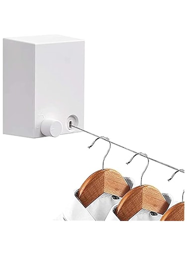 Retractable Clothesline - Heavy Duty Clothes Drying Laundry Line, Indoor Outdoor Wall Mounted Clothes Dryer Rope Clothing Retracting Adjustable Stainless Steel Line, 13.8 Feet (White/SIngles Line)