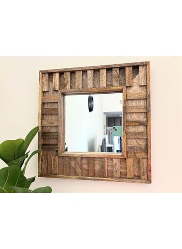 Decor Bliss Wooden Wall Mirror   Handmade Home   Items Made of Solid Mango Wood   40 x 40 cm
