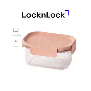 LocknLock Classic Plus Rectangle Food Container 385ml &ndash; Pink, 4-Side Locking, Stackable &amp; Leakproof