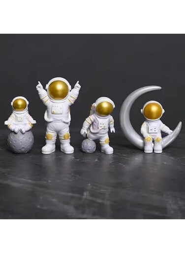 Tazweeq Gold White Astronaut Statues Set, Spaceman Sculpture Figurines Home Ornament Cake Toppers Gift(4 Pcs)