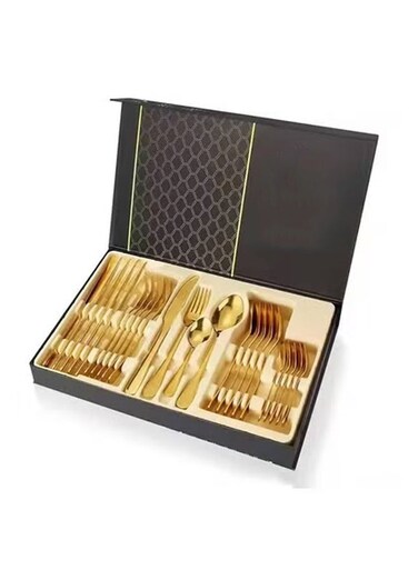 24 Piece Stainless Steel Cutlery Set with Sleek Mirror Finish Includes Knives Forks Spoons and Teaspoons for Dinner and Gift Use