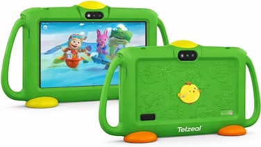 Telzeal P600 Kids Tablet Green &ndash; 7 Inch HD Display, 6GB RAM 128GB Storage, Android 10.1 OS, Dual SIM, 3000mAh Battery, WiFi, Front &amp; Rear Camera, Protective Kids Case