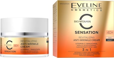 Eveline Cosmetics C Sensation Revitalizing Anti-Wrinkle Day &amp; Night Cream 40+, 3 In 1 Formula To Intensily Firms &amp; Smooth Skin, Brightens &amp; Regenerates Skin Tone, 50ml