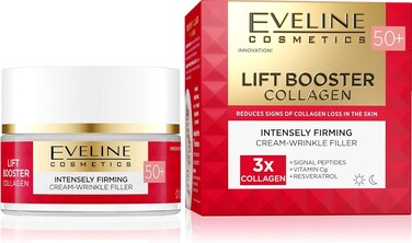 Eveline Cosmetics Lift Booster Collagen 50+ Firming Wrinkle Filler Cream, 50ml, Nourishing Anti-Ageing Moisturizing Cream With 3X Collagen