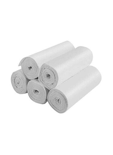 Disposable Strong &amp; Biodegradable Trash Can Bin Liners, 5 Rolls Small WHITE Trash Bags Strong Garbage Bags, Waste Basket Liner, for Home, Kitchen, Office 90 X 110CM 20KG