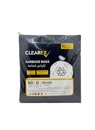 Heavy Duty Flat Garbage Bags, XL, 60 Gallons, 12 Bags, 95x120cm
