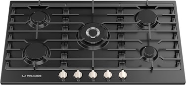 LA PIRAMIDE Built-In Enamelled Gas Hob Cooker 90x60 CM, 5 Burners, Italian Gas Valves with 210 Degree Rotation, 220~240V, Full Safety, Durable Heat-Proof Knobs, LP95G0MWMKEB - 1 Year Warranty